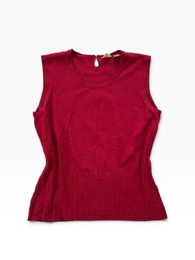 Vintage 90s Red Sleeveless Knit Tank with Cable Knit Detailing